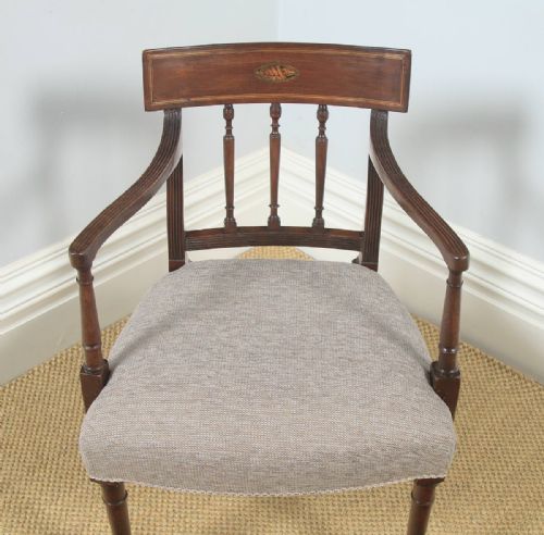 fig 3. Antique English Georgian Regency Mahogany Inlaid Bar Back Elbow Desk Dining Armchair Carver (Circa 1825)