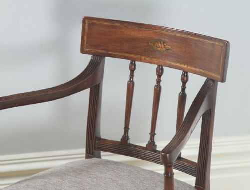fig 4. Antique English Georgian Regency Mahogany Inlaid Bar Back Elbow Desk Dining Armchair Carver (Circa 1825)