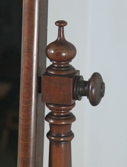 fig 5. Antique English Victorian Flame Mahogany Floor Standing Rectangular Cheval / Dressing Mirror (Circa 1860)