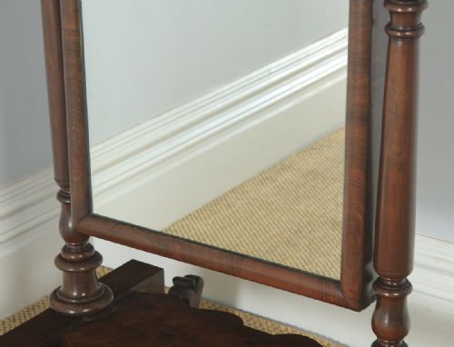fig 6. Antique English Victorian Flame Mahogany Floor Standing Rectangular Cheval / Dressing Mirror (Circa 1860)