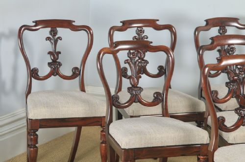 fig 1. Antique Set of 6 Six English William IV Rosewood Carved Dining Chairs (Circa 1835)