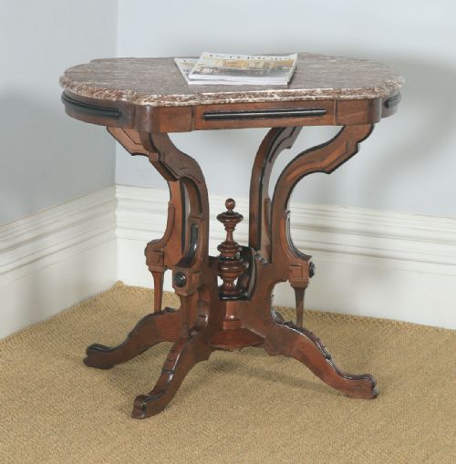 Antique English Aesthetic Teak & Marble Top Occasional Basket Base Side Table (Circa 1890)