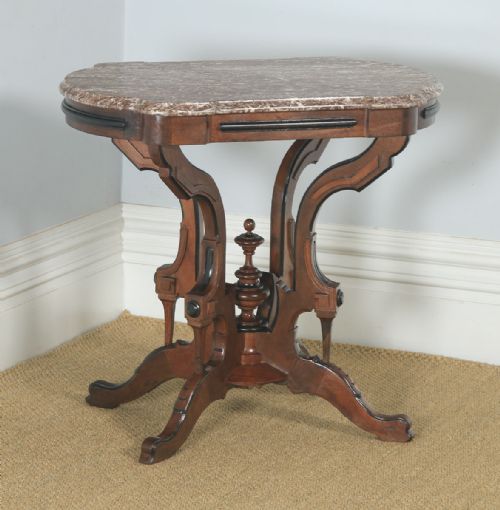 fig 1. Antique English Aesthetic Teak & Marble Top Occasional Basket Base Side Table (Circa 1890)