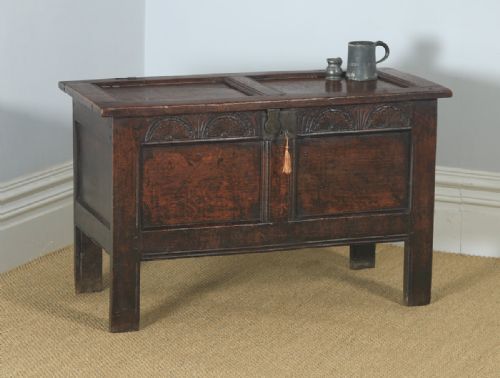 Antique English 18th Century Georgian Oak Joined & Panelled Coffer Chest Blanket Box Trunk (Circa 1730)