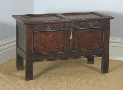 fig 1. Antique English 18th Century Georgian Oak Joined & Panelled Coffer Chest Blanket Box Trunk (Circa 1730)