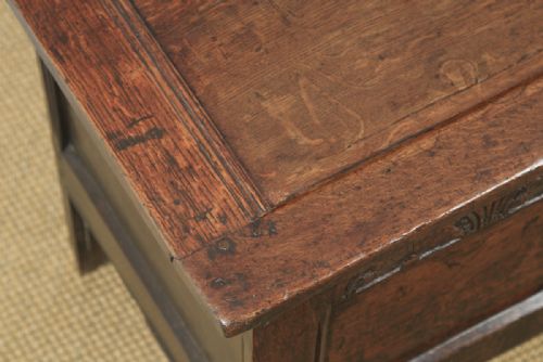 fig 4. Antique English 18th Century Georgian Oak Joined & Panelled Coffer Chest Blanket Box Trunk (Circa 1730)