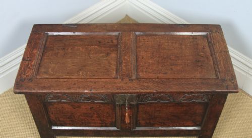 fig 5. Antique English 18th Century Georgian Oak Joined & Panelled Coffer Chest Blanket Box Trunk (Circa 1730)