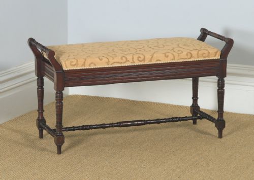 Antique English Victorian Mahogany Upholstered Piano / Music / Duet Stool (Circa 1890)