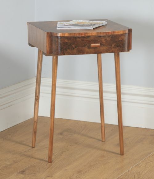 Antique English Art Deco Burr Walnut Bowed Bedside / Occasional Side Table (Circa 1930)