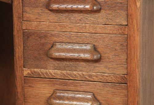 fig 6. Antique English Edwardian 4ft” Solid Oak Roll Top Pedestal Office Desk (Circa 1910)