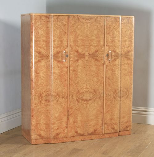 fig 1. Antique English Art Deco Burr Walnut Six Piece Bedroom Suite by M. P. Davis Furniture of London (Circa 1930)
