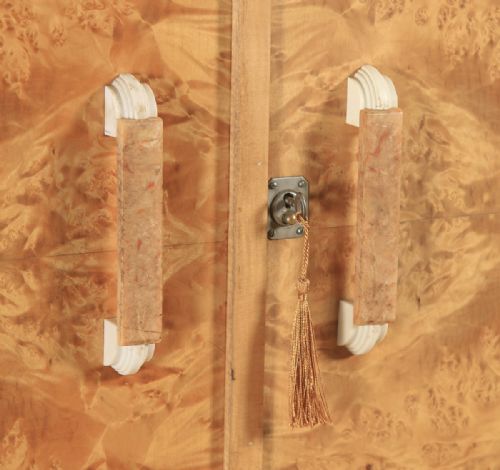 fig 11. Antique English Art Deco Burr Walnut Six Piece Bedroom Suite by M. P. Davis Furniture of London (Circa 1930)