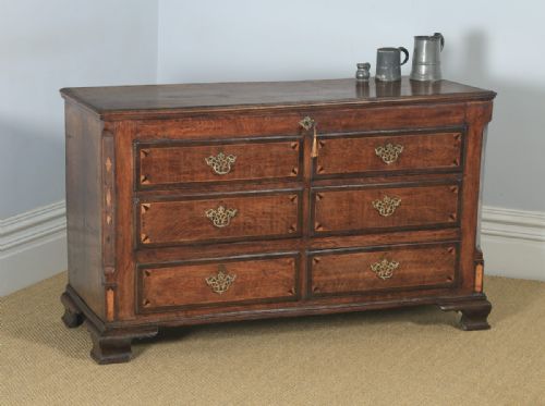 Antique English Georgian Inlaid Oak Mule Chest / Blanket Box (Circa 1780)