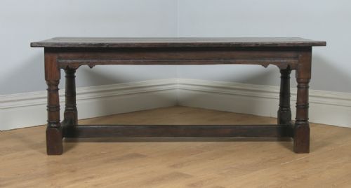 fig 3. Antique English 17th Century Charles II 6ft 3” Solid Oak Farmhouse Kitchen Refectory Dining Table (Circa 1680)
