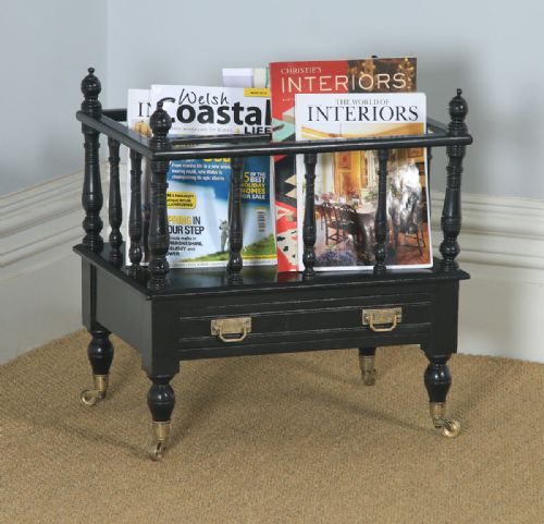 fig 1. Antique English Victorian Walnut Black Ebonised Canterbury Magazine Rack Tidy (Circa 1870)