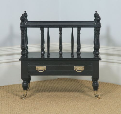 fig 2. Antique English Victorian Walnut Black Ebonised Canterbury Magazine Rack Tidy (Circa 1870)