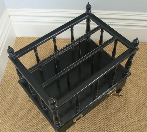 fig 3. Antique English Victorian Walnut Black Ebonised Canterbury Magazine Rack Tidy (Circa 1870)