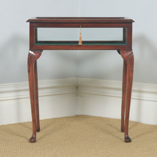 fig 1. Antique Edwardian Queen Anne Style Mahogany Inlaid Glass Bijouterie Display Cabinet Table (Circa 1910)