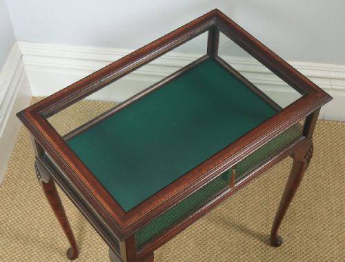 fig 2. Antique Edwardian Queen Anne Style Mahogany Inlaid Glass Bijouterie Display Cabinet Table (Circa 1910)