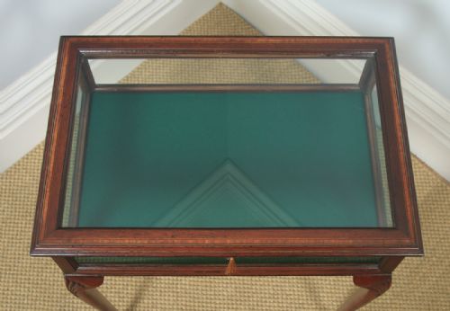 fig 4. Antique Edwardian Queen Anne Style Mahogany Inlaid Glass Bijouterie Display Cabinet Table (Circa 1910)