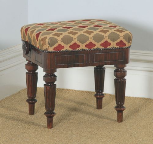 Antique English Victorian Rosewood Upholstered Rise & Fall Height Adjustable Stool (Circa 1850)