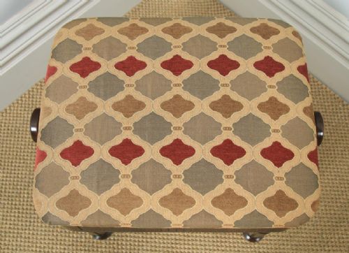 fig 2. Antique English Victorian Rosewood Upholstered Rise & Fall Height Adjustable Stool (Circa 1850)