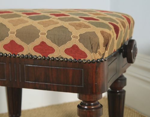 fig 6. Antique English Victorian Rosewood Upholstered Rise & Fall Height Adjustable Stool (Circa 1850)