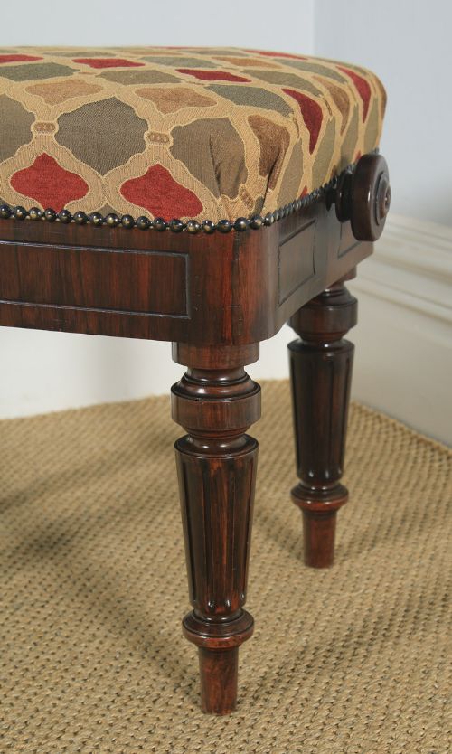 fig 8. Antique English Victorian Rosewood Upholstered Rise & Fall Height Adjustable Stool (Circa 1850)