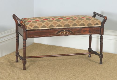 Antique English Victorian Rosewood & Satinwood Inlaid Piano / Music / Duet Stool (Circa 1890)