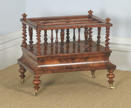 Antique English Victorian Walnut Burr Walnut Canterbury Magazine Rack Tidy (Circa 1850)