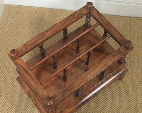 fig 3. Antique English Victorian Walnut Burr Walnut Canterbury Magazine Rack Tidy (Circa 1850)