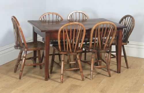 fig 1. Antique French Cherry Wood Six Seat 4ft 5” Refectory Kitchen Farmhouse Table (Circa 1850)