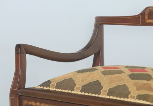 fig 4. Antique English Edwardian Mahogany & Satinwood Inlaid Low Back Piano Stool (Circa 1910)