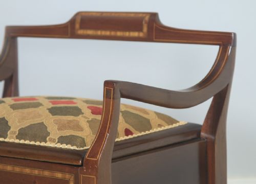 fig 5. Antique English Edwardian Mahogany & Satinwood Inlaid Low Back Piano Stool (Circa 1910)
