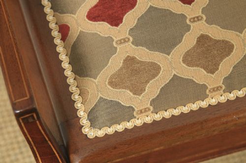 fig 8. Antique English Edwardian Mahogany & Satinwood Inlaid Low Back Piano Stool (Circa 1910)