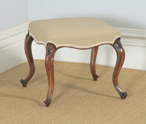Antique English Victorian Walnut Upholstered Dressing / Foot Stool (Circa 1870)