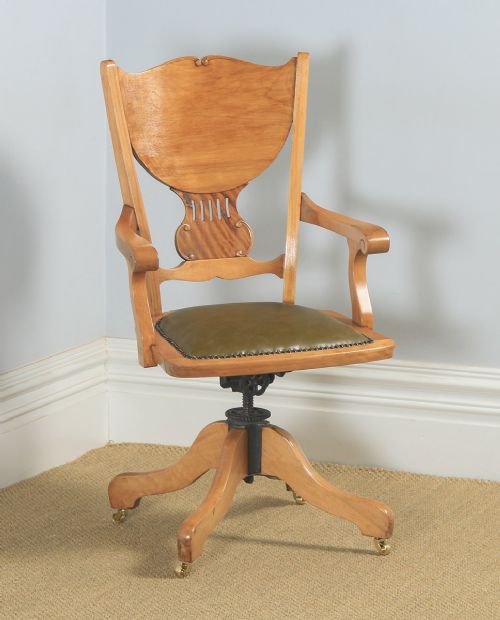 Antique American Edwardian Art Nouveau Birch Revolving Office Desk Arm Chair J.s. Ford, Johnson & Co (Circa 1910)