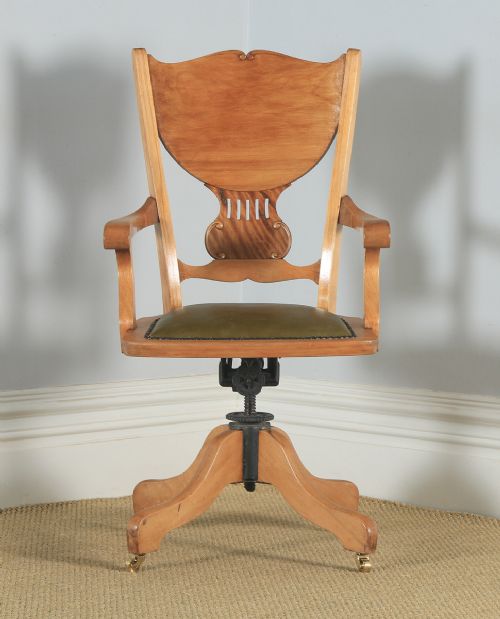fig 1. Antique American Edwardian Art Nouveau Birch Revolving Office Desk Arm Chair J.S. Ford, Johnson & Co (Circa 1910)