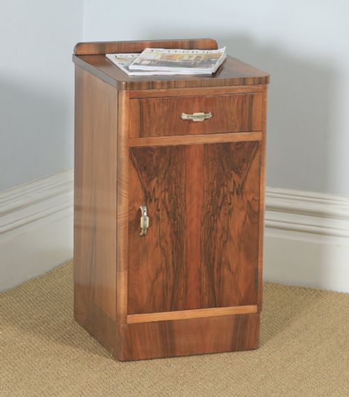 Antique English Art Deco Figured Walnut Bedside Cupboard / Cabinet (Circa 1930)