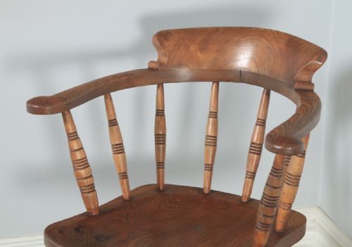 fig 4. Antique English Victorian Solid Elm Revolving Office Desk Arm Chair by Glenisters of High Wycombe (Circa 1880)