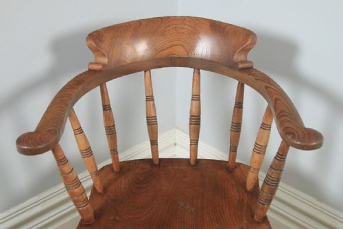fig 5. Antique English Victorian Solid Elm Revolving Office Desk Arm Chair by Glenisters of High Wycombe (Circa 1880)