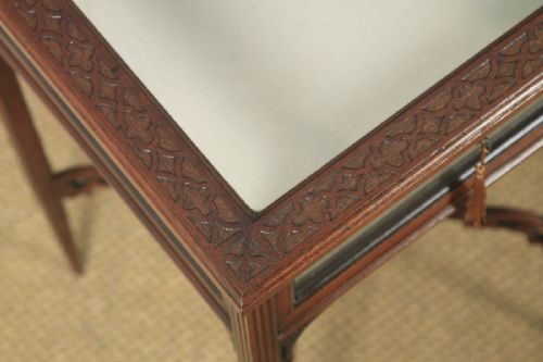 fig 3. Antique English Edwardian Chippendale Style Carved Solid Mahogany Glass Bijouterie Display Cabinet Table (Circa 1910)