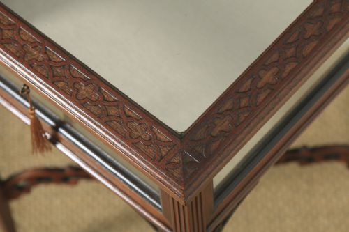 fig 5. Antique English Edwardian Chippendale Style Carved Solid Mahogany Glass Bijouterie Display Cabinet Table (Circa 1910)
