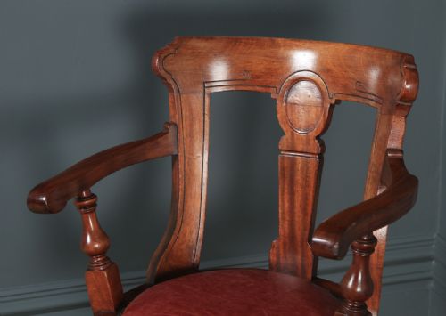 fig 4. Antique English Victorian Walnut & Burgundy Red Leather Office Desk Arm Chair (Circa 1880)