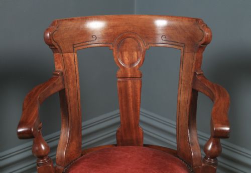 fig 5. Antique English Victorian Walnut & Burgundy Red Leather Office Desk Arm Chair (Circa 1880)