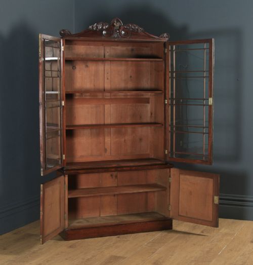 fig 7. Antique English William IV Figured Mahogany Two Door Glazed Library Office Bookcase Cupboard (Circa 1835)