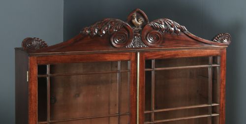 fig 2. Antique English William IV Figured Mahogany Two Door Glazed Library Office Bookcase Cupboard (Circa 1835)