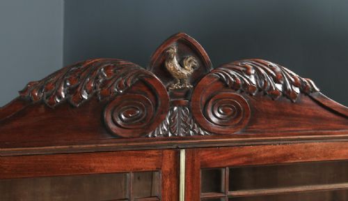 fig 3. Antique English William IV Figured Mahogany Two Door Glazed Library Office Bookcase Cupboard (Circa 1835)