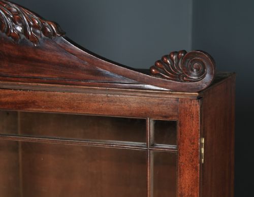 fig 5. Antique English William IV Figured Mahogany Two Door Glazed Library Office Bookcase Cupboard (Circa 1835)