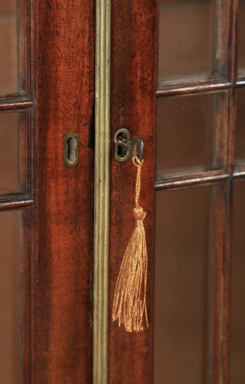 fig 6. Antique English William IV Figured Mahogany Two Door Glazed Library Office Bookcase Cupboard (Circa 1835)